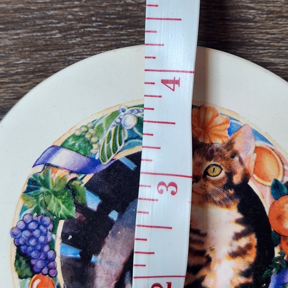 Vtg Retro Cat Ceramic Coaster Artist Signed Crazy Cat Lady Fruit Grapes Apples - Picture 5 of 8